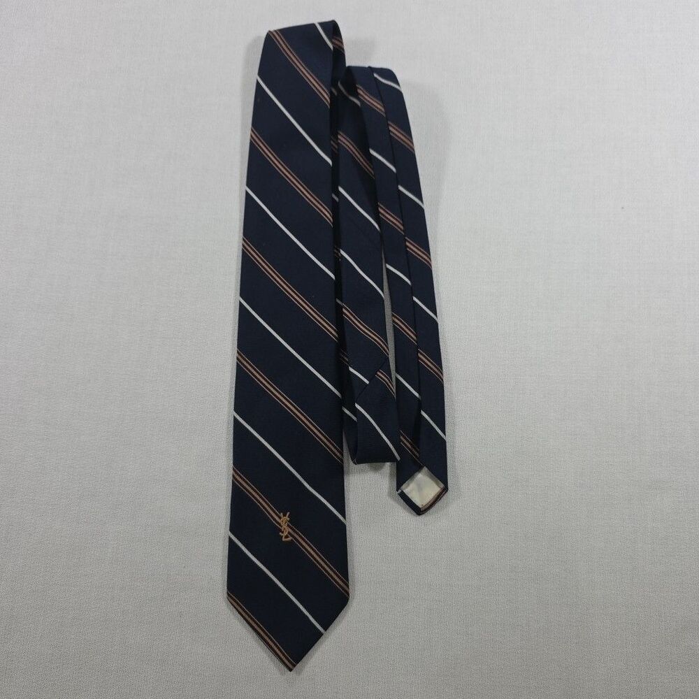 Yves Saint Laurent Men's Blue Striped Tie 100% Silk Designer